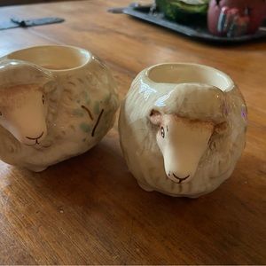 2 Party Lite Ceramic Sheep Tea Light Holders